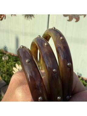 Lucite Faux tortoise shell gold embellishment bangle bundle of 3 vintage